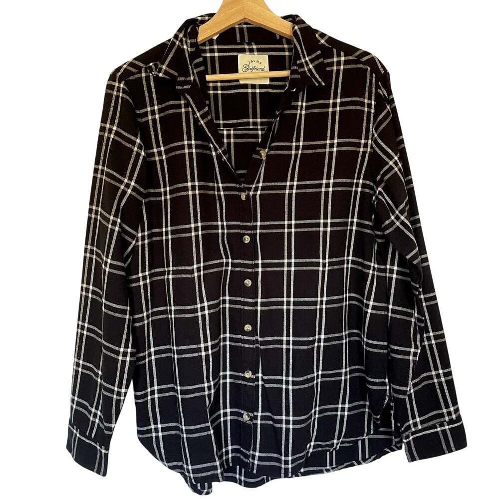 Jachs boyfriend black white checkered button down shirt pockets women's M